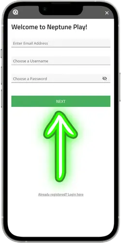 Neptune Casino two-part registration form